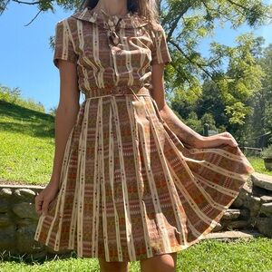 50/60s Novelty Print Dress with Belt